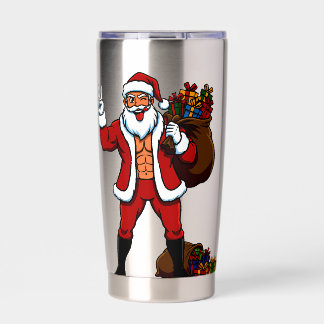 Gourde Isotherme Buff Santa Peace Sign! Ripped Abs & Funny Christma