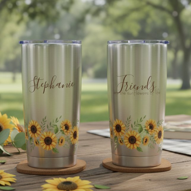 Gourde Isotherme Cadeau d'anniversaire de la meilleure amie botaniq (Sunflower personalized friend insulated tumbler)