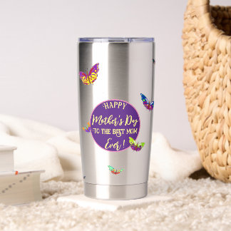 Gourde Isotherme Calligraphie pour la fête des mères avec des papil