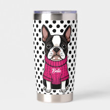 Chandail rose de chien de chien mignon Boston Pers