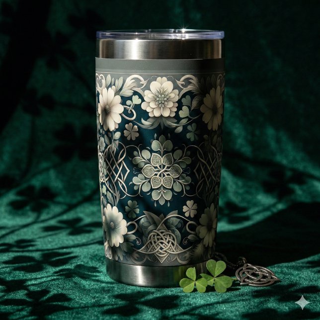 Gourde Isotherme Charme floral du trèfle celtique (Celtic Clover Floral Charm Insulated Tumbler MOckup A)