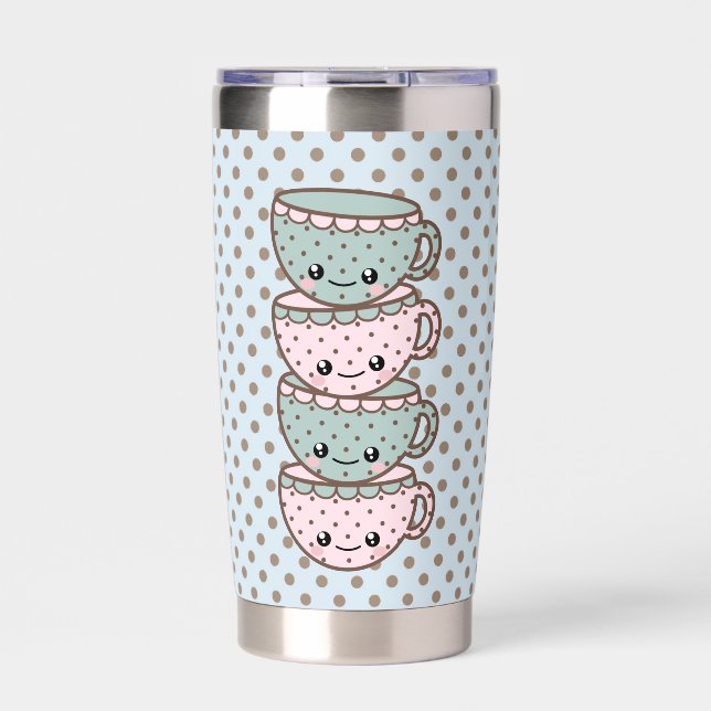 Gourde Isotherme Chibi Dotty Teacup Stack Pink and Blue (Extérieur)