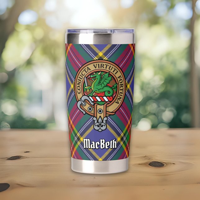 Gourde Isotherme Cimier du clan MacBeth sur tartan (Créateur téléchargé)