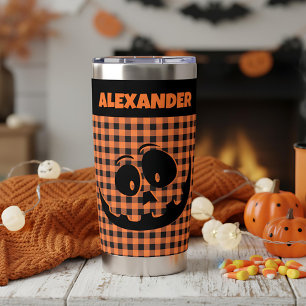 Gourde Isotherme Citrouille d'Halloween Jack-O-Lantern Orange & Bla
