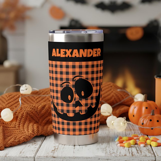 Gourde Isotherme Citrouille d'Halloween Jack-O-Lantern Orange & Bla (Créateur téléchargé)
