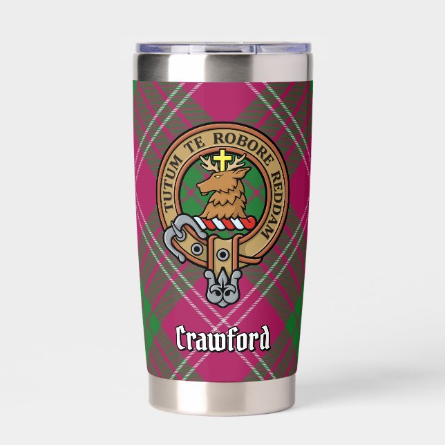 Gourde Isotherme Clan Crawford Crest sur Tartan (Extérieur)