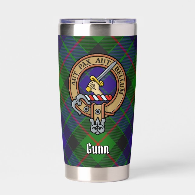 Gourde Isotherme Clan Gunn Crest sur Tartan (Extérieur)