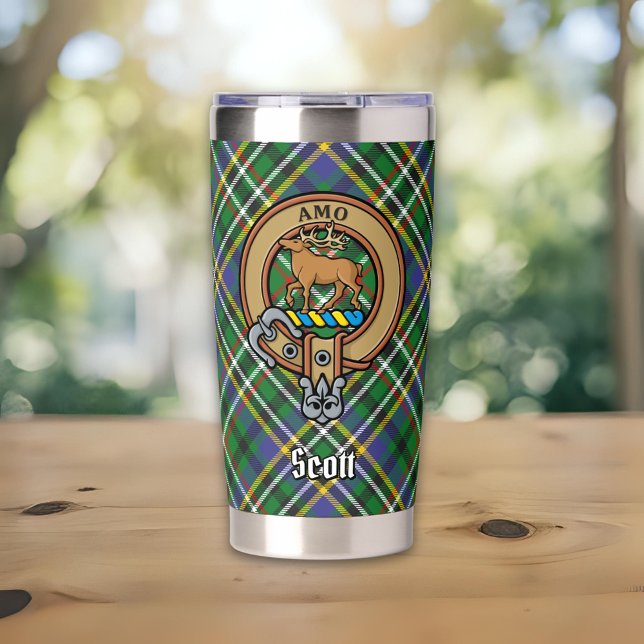 Gourde Isotherme Clan Scott Crest sur Green Tartan (Créateur téléchargé)