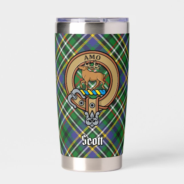 Gourde Isotherme Clan Scott Crest sur Green Tartan (Extérieur)