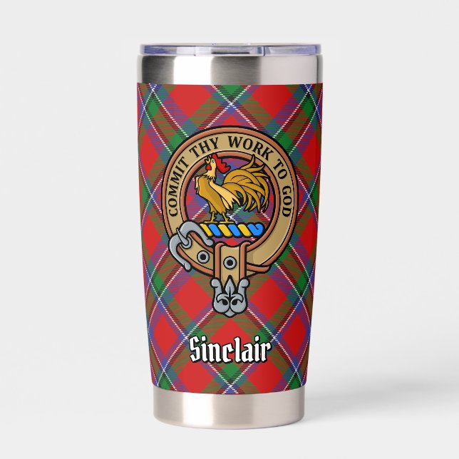 Gourde Isotherme Clan Sinclair Crest sur Red Tartan (Extérieur)