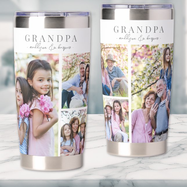 Gourde Isotherme Collage de photos de grand-père (Grandpa Photo Collage Insulated Tumbler)