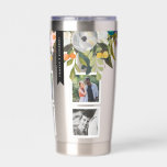 Gourde Isotherme Collage photo floral peint Noms personnalisés<br><div class="desc">Noms personnalisés sur bouquet floral peint avec 6 cadres photo carrés. La couleur Arrière - plan est également personnalisable. Photos de Leeds Photographe Mariage,  John Hope. Visitez-le à http://www.johnhopephotography.com</div>