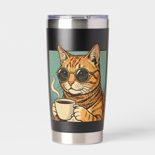 Gourde Isotherme Cool Cat Coffee Retro Style Design for Cat Lovers (Extérieur)