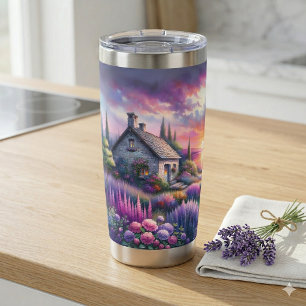 Gourde Isotherme Cottage au coucher de soleil pastel Jardin au bord