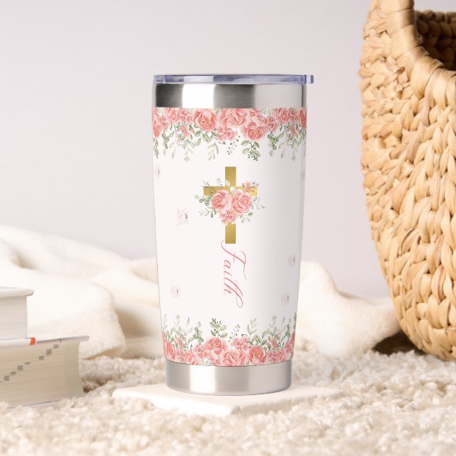 Gourde Isotherme Croix florale cadeau de foi (Salon)
