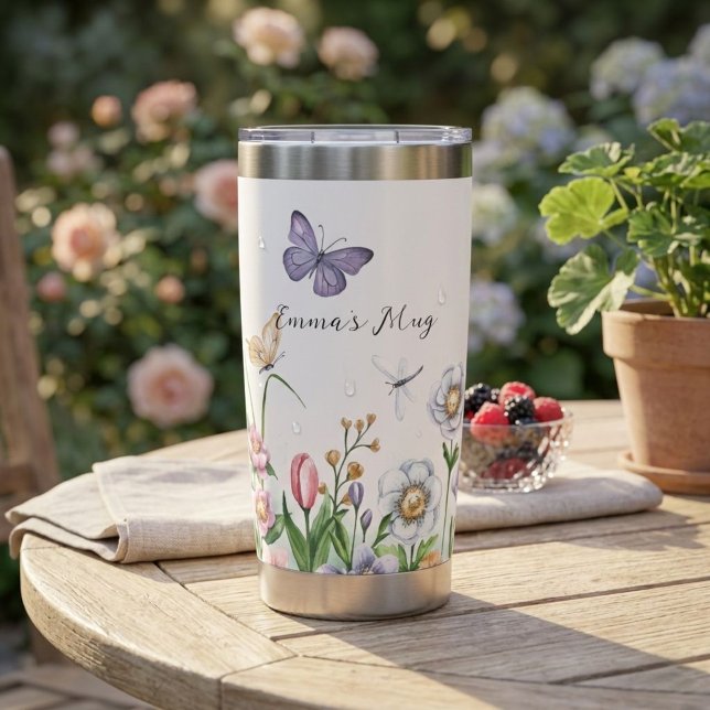 Gourde Isotherme Custom Wildflower & Butterflies Stainless Bottle (Créateur téléchargé)