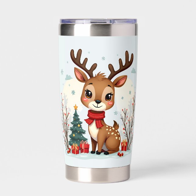 Gourde Isotherme Cute Christmas Reindeer Scene Snowy Forest (Extérieur)