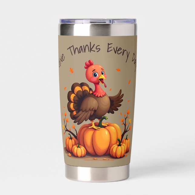 Gourde Isotherme Cute Thanksgiving Turkey Autumn Pumpkins Scene (Extérieur)