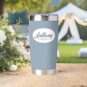 Gourde Isotherme Dusty Blue Stylisé Mariage Groomsman