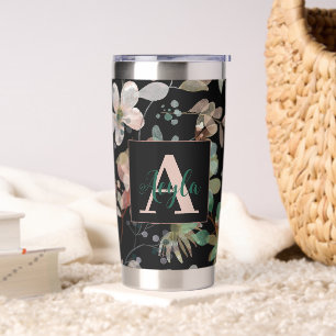 Gourde Isotherme Elégante aquarelle florale moderne sur Monogramme