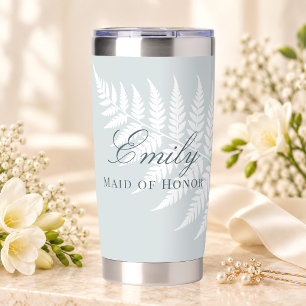 Gourde Isotherme Élégante Demoiselle d'Honneur Fougère Blanche Bleu