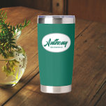 Gourde Isotherme Emerald Green Stylisé Mariage Nom du fabricant<br><div class="desc">Offrez votre toiletteur mariage avec ce tondeuse en acier inoxydable, tendance et personnalisé, avec son nom en écriture stylisée dans un design ovale blanc. La couleur et le script de l'Arrière - plan est vert émeraude. Personnalisez votre tondeuse thermique en éditant et en remplaçant le nom du toiletteur par le...</div>
