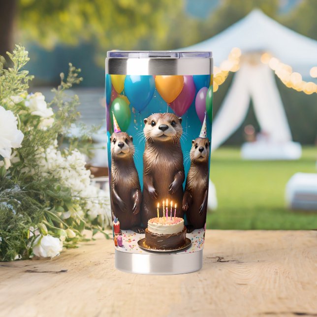 Gourde Isotherme Fête d'anniversaire des triplés loutres,  (Mariage (pivotée))