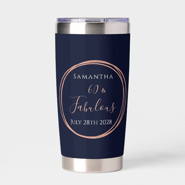 Gourde Isotherme Fête des 60 ans Rose Gold Navy (Extérieur)