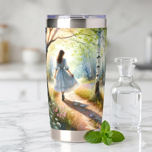 Gourde Isotherme Fille Fantaisiste Dansant à Travers une Forêt de B