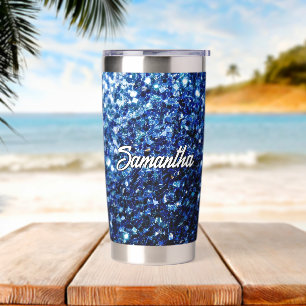 Gourde Isotherme Flammes de parties scintillant bleu foncé Nom pers