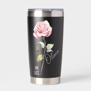 Gourde Isotherme Fleur de naissance Mois Juin Rose Nom Noir