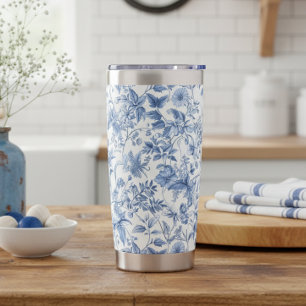 Gourde Isotherme Fleur de Toile Bleue Élégante Vintage