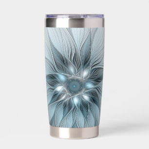 Gourde Isotherme Fleur joyeuse abstraite fleur bleue grise fractale