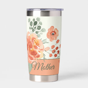 Gourde Isotherme Fleurs aquarelles orange et vert personnalisables