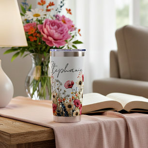 Gourde Isotherme Fleurs sauvages aquarelle personnalisées