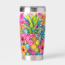 FLEURS TROPICALES AUX COULEURS VIVES & ANANAS