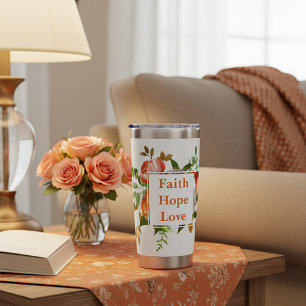 Gourde Isotherme Foi Espoir Amour fleurs aquarelles orange Monogram
