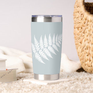 Gourde Isotherme Fougère Blanche Bleu Glacé Élégance Simple Argent