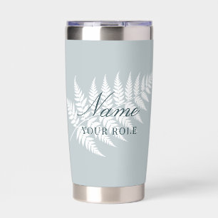 Gourde Isotherme Fougère blanche bleue glacée Élégant nom et rôle A