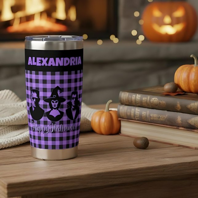 Gourde Isotherme Frankenstein Sorcière Vampire Plaid Violet Hallowe (Créateur téléchargé)
