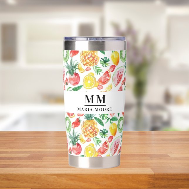 Gourde Isotherme Fruit ananas pastèques nom monogramme (Créateur téléchargé)