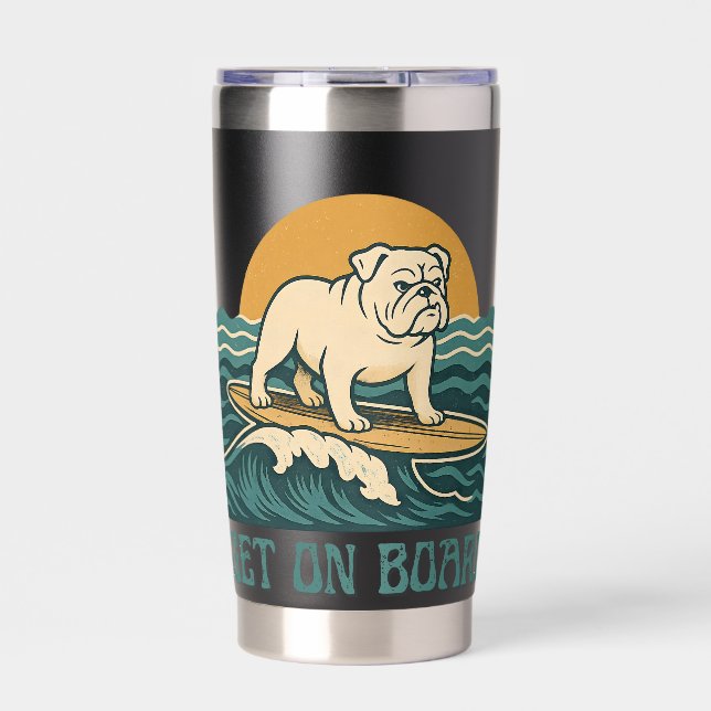 Gourde Isotherme Get On Board Surfer Dog Retro Art -Bulldog Surfing (Extérieur)
