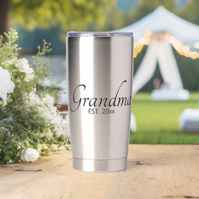 Gourde Isotherme Grand-mère Année de création Écriture moderne noir (Mariage (pivotée))