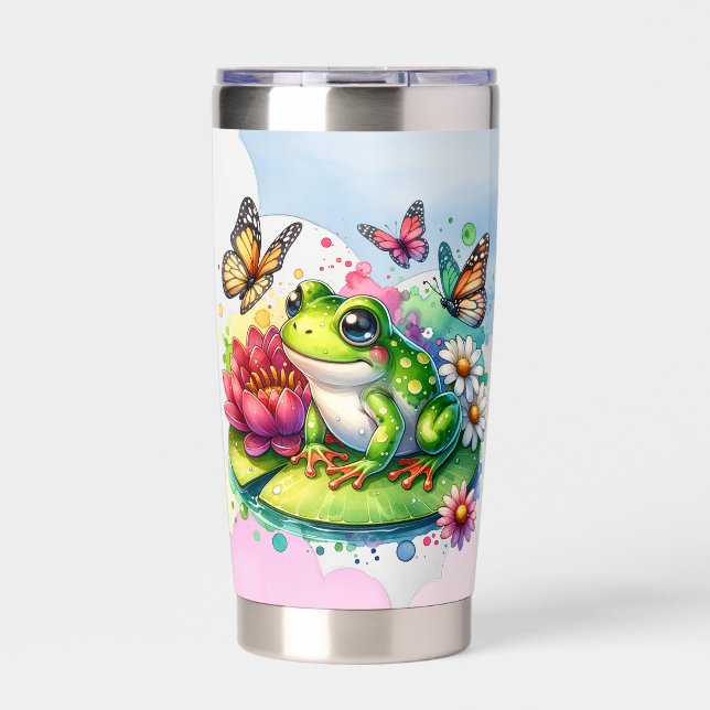Gourde Isotherme Grenouille personnalisée avec fleurs sur Lilypad (Extérieur)