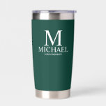 Gourde Isotherme Groomsman personnalisé moderne<br><div class="desc">Cadeaux de Groomsman Personnalisés modernes avec monogramme personnalisé,  nom et titre de marionnettiste en style serif classique blanc sur arrière - plan vert émeraude. Aussi parfait pour Best Man,  Père de la Mariée et plus.</div>