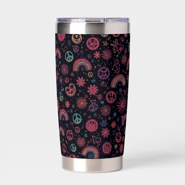 Gourde Isotherme Groovy 70s Psychedelic Tumbler | Smiley Faces (Extérieur)