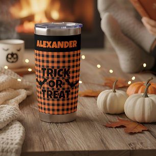 Gourde Isotherme Halloween Trick or Treat Orange & Black Plaid Nom