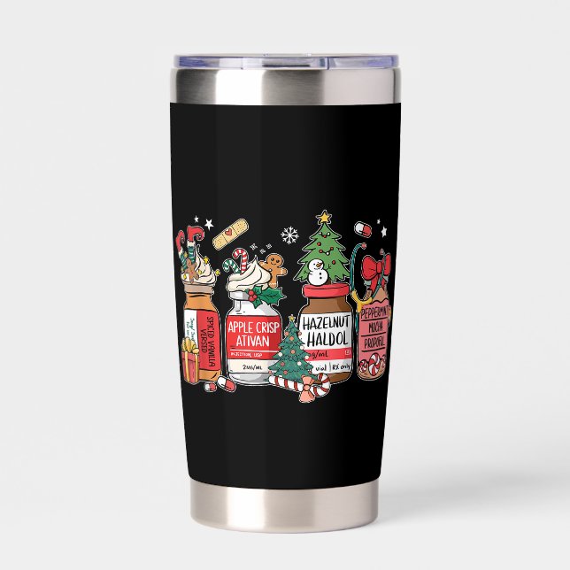 Gourde Isotherme Holiday Meds Mug – Festive Prescription Bottles  (Extérieur)