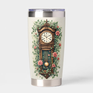 Gourde Isotherme Horloge Vintage Entourée de Roses et de Vignes