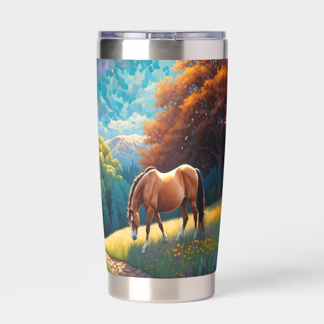 Gourde Isotherme Horse and Meadow Wildflowers Colorful Art (Couvercle)
